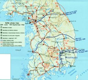 The Korean War map from June to September